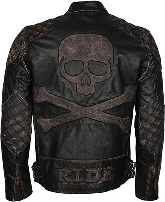 Generic Skull Leather Jacket Men Distressed - Leather Motorcycle Jacket (XX-Large) Black SK-11 0