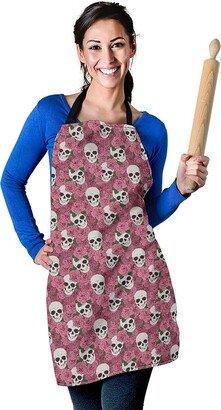 Floral Skull Pattern Apron - Printed Halloween Custom With Name/Monogram Perfect Gift For Lovers