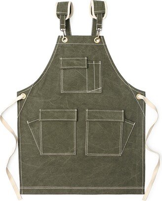 Personal Heavy Duty Waxed Unisex Canvas Work Apron With Tool Pockets, Cross Back Straps Adjustable For Woodworking Painting 5001