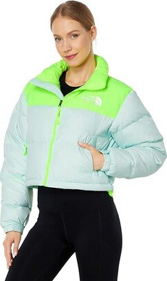 Nuptse Short Jacket (Skylight Blue/LED Yellow) Women's Clothing