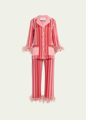 Party Striped Feather-Trim Pajama Set