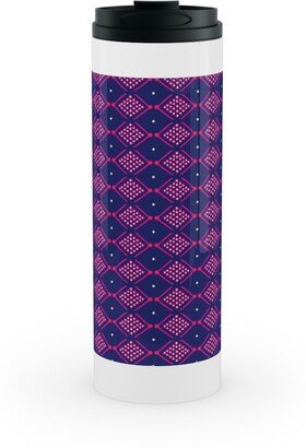 Travel Mugs: Tribal Geometric - Navy And Purple Stainless Mug, White, 16Oz, Blue