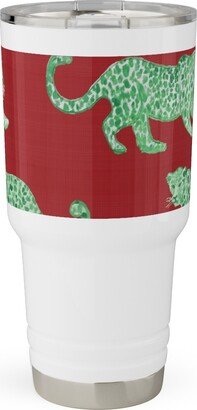 Travel Mugs: Leopard Parade Travel Tumbler, 30Oz, Red