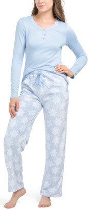 TJMAXX Henley Top And Snowflake Pant Pajama Set For Women