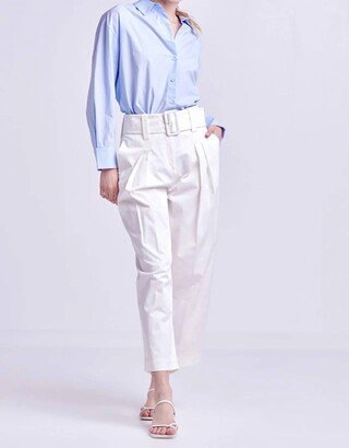 High Waist Belted Wide Leg Pants In Off White
