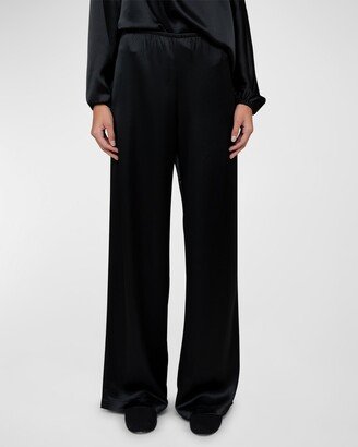 Barb Satin Wide-Leg Pull-On Pants