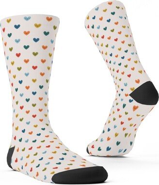 Socks: Cute Colored Hearts - Multi Custom Socks, Multicolor