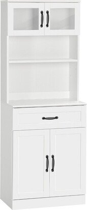 HOMCOM Freestanding Kitchen Pantry, 4-Door Buffet Cabinet with Hutch, Coffee Bar with Adjustable Shelves, 63.5 Inches, White