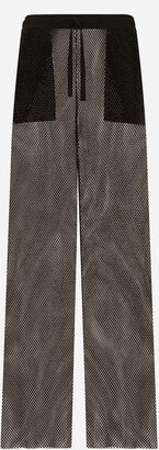 Wide-leg mesh pants with crystals