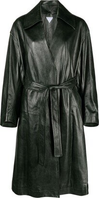 Green Belted Leather Coat