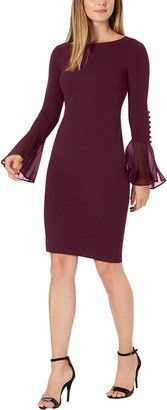 Petites Womens Chiffon Knee-Length Sheath Dress