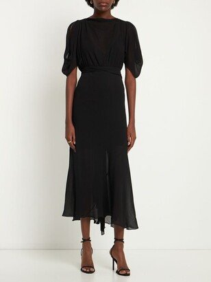 Bias silk crepon midi wrap dress