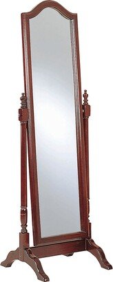 Standing Cheval Mirror with Wooden Frame Turned Posts, Brown