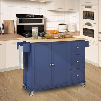 Interbath Kitchen Island Cart with Solid Wood Top and Locking Wheels-AA