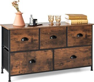 5-Drawer Dresser Fabric Storage Tower w/wooden Top Chest Organizer Rustic Brown