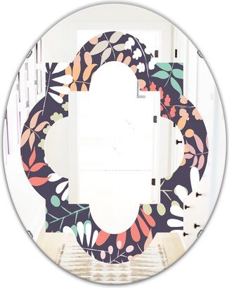 Designart 'Retro Botanical Pattern II' Printed Modern Round or Oval Wall Mirror - Quatrefoil - Multi
