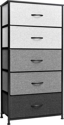 23 Gray and Black Steel and Fabric Five Drawer Double Dresser