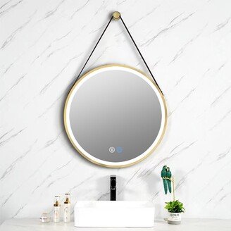 LOFTLAND LED Round Hanging Bathroom Wall Mirror with Frame in Black / Gold