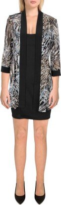 Petites Womens Mesh Printed Duster Blazer-AD