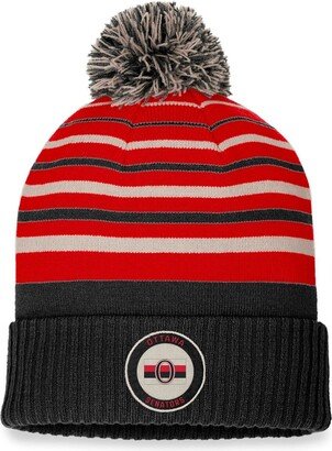 Men's Branded Black, Red Ottawa Senators True Classic Retro Cuffed Knit Hat with Pom - Black, Red