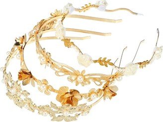 Unique Bargains Women's Alloy Metal Flower Shape Headbands Gold Tone 4.92x1.18 4 Pcs