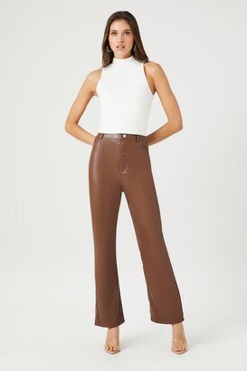 Women's Faux Leather Straight-Leg Pants in Chocolate Large