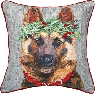 German Shepard Flower Printed & Embellished Throw Pillow-AA