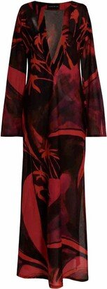 Graphic-Printed Long Sleeved V-Neck Dress