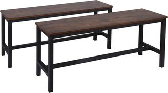 Simplie Fun Wooden Top Indoor Bench with Metal Legs, Set of 2, Rustic Brown and Black