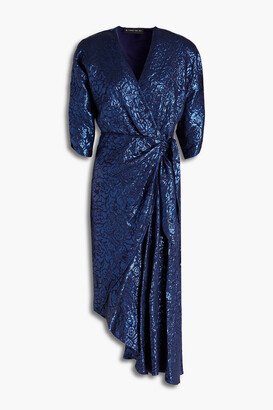 Wrap-effect metallic cloqué dress