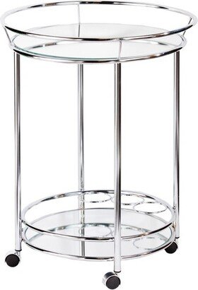 Camden Glam Rolling Bar Cart with Mirrored Shelf Metallic Chrome - Aiden Lane