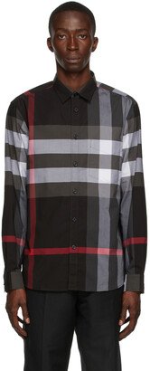 Grey Poplin Check Stretch Shirt