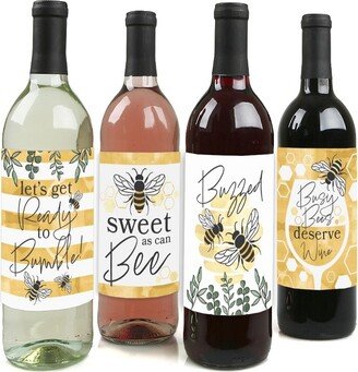 Big Dot of Happiness Little Bumblebee - Bee Baby Shower or Birthday Party Decorations for Women and Men - Wine Bottle Label Stickers - Set of 4