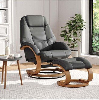 Living and Home Contemporary Leather Soft Recliner with Footstool-AA