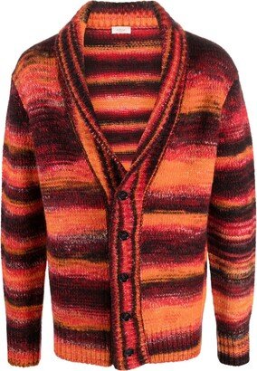 Striped Ribbed-Knit Cardigan-AA