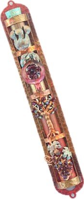 Beautiful Copper Mezuzah With Pomegranate, Tree & Grape Branch Decoration