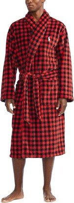 Microfiber Plush Long Sleeve Shawl Collar Robe (Rl2000 Red Buffalo Plaid/Nevis Pony Player) Men's Robe