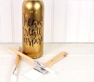 Dream Create Inspire Up-Cycled Wine Bottle Gold Leaf Luminary | Inspirational Gift House Warming