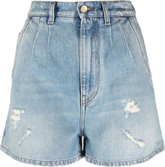 High-Waisted Denim Shorts-AA