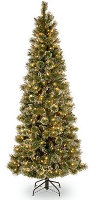 National Tree Company National Tree 6.5' Glittery Bristle Slim Pine Tree with White Cones and 400 Clear Lights