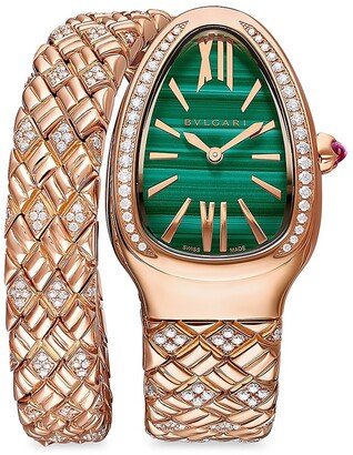 Serpenti Spiga 18K Rose Gold, Malachite, & Diamond Single-Twist Bracelet Watch