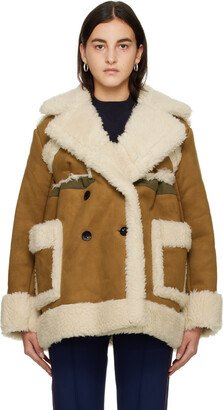 Tan & White Paneled Faux-Shearling Jacket