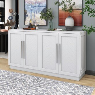 EDWINRAYLLC Sideboard with 4 Doors Large Storage Space Buffet Cabinet with Adjustable Shelves and Silver Handles for Kitchen, Dining
