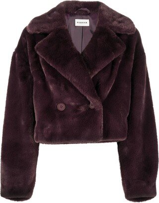 Double-Breasted Cropped Faux-Fur Jacket-AA