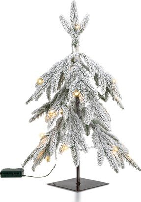 2' Pre-Lit Downward Wrapped Flocked Pine Artificial Christmas Greenery Table Tree with 20 Warm White Lights