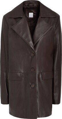 Leather Coat Overcoat Dark Brown