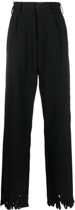 Distressed Straight-Leg Cut Trousers