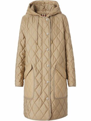 Diamond-Quilted Hooded Coat-AB