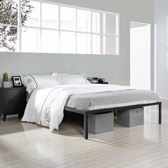 TOSWIN Sleek Black Steel Queen Size Bed Frame with Storage