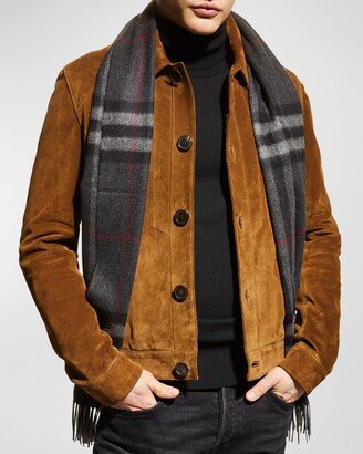 Men's Classic Check Cashmere Fringe Scarf